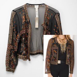 Chico's Embroidered Bolero Sheer Open Front Long Sleeve Size 3 Petite XL New